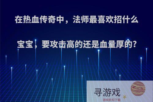 在热血传奇中，法师最喜欢招什么宝宝，要攻击高的还是血量厚的?