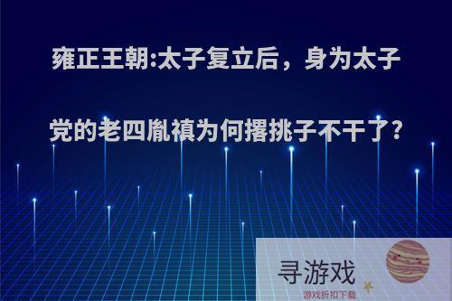 雍正王朝:太子复立后，身为太子党的老四胤禛为何撂挑子不干了?