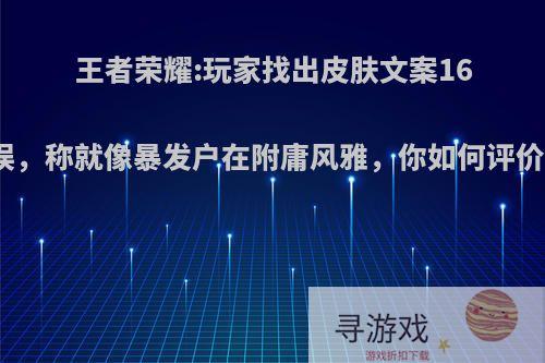 王者荣耀:玩家找出皮肤文案16处错误，称就像暴发户在附庸风雅，你如何评价此事?